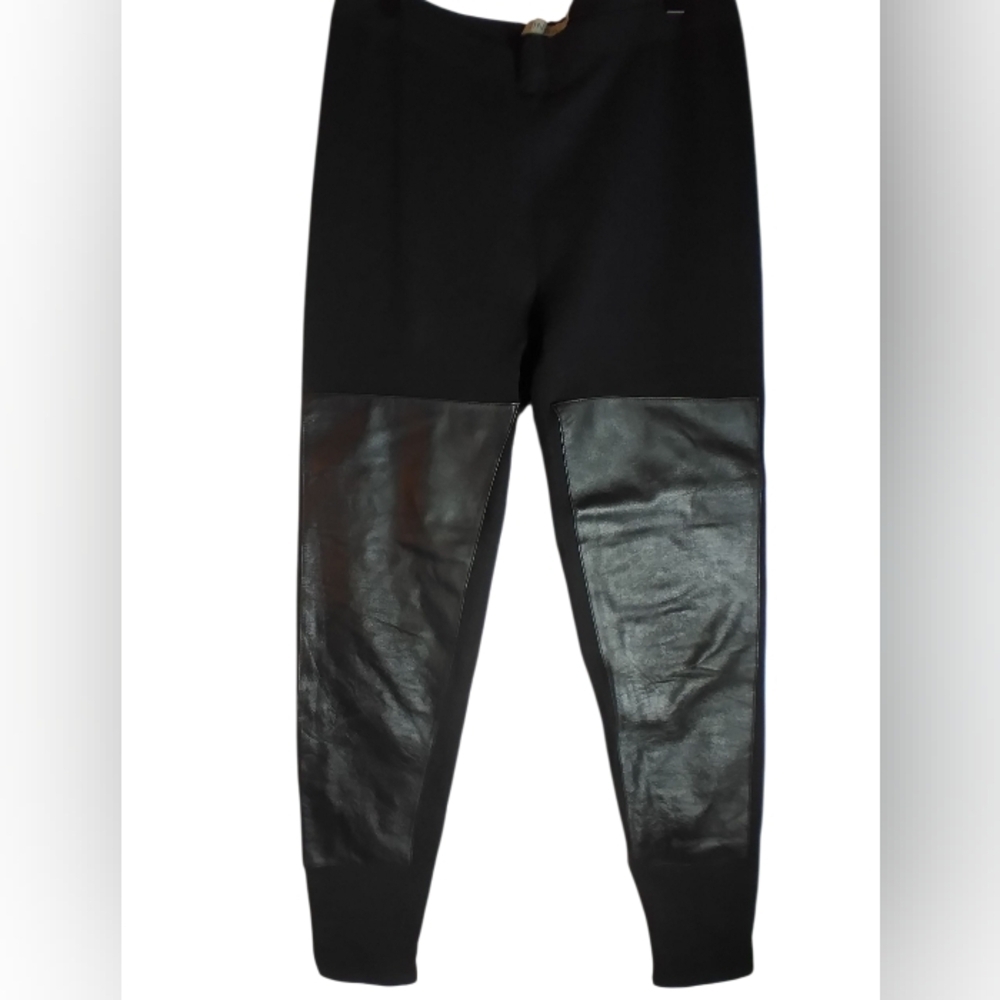 Zinga Black Faux Leather Panel Leggings Cotton And Cashmere Blend Size M